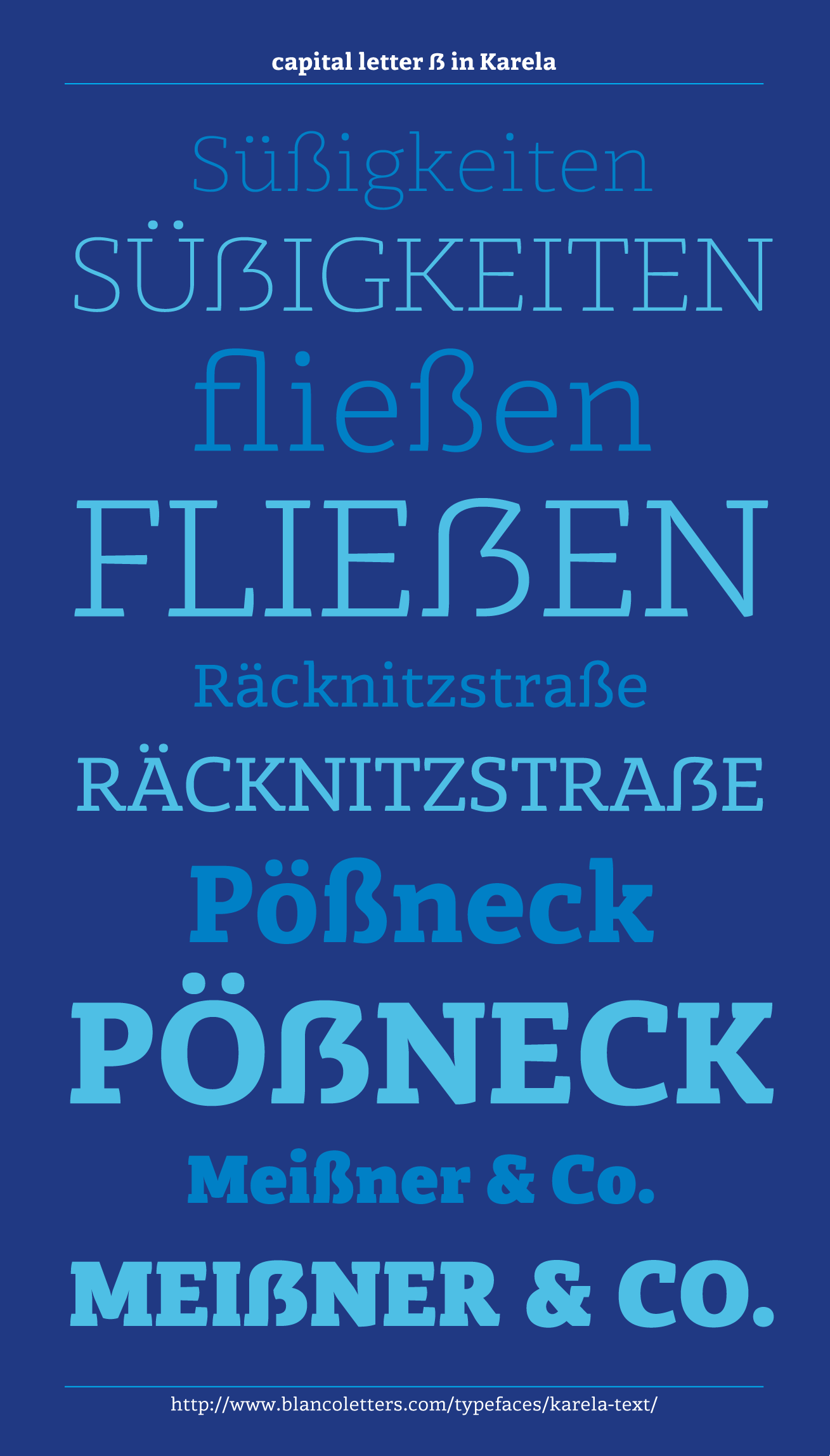 Poster showing capital eszett in Karela typeface