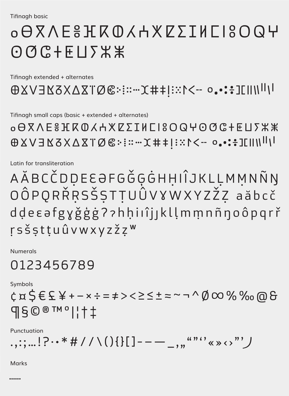 Tubqal Tifinagh bundle: character set