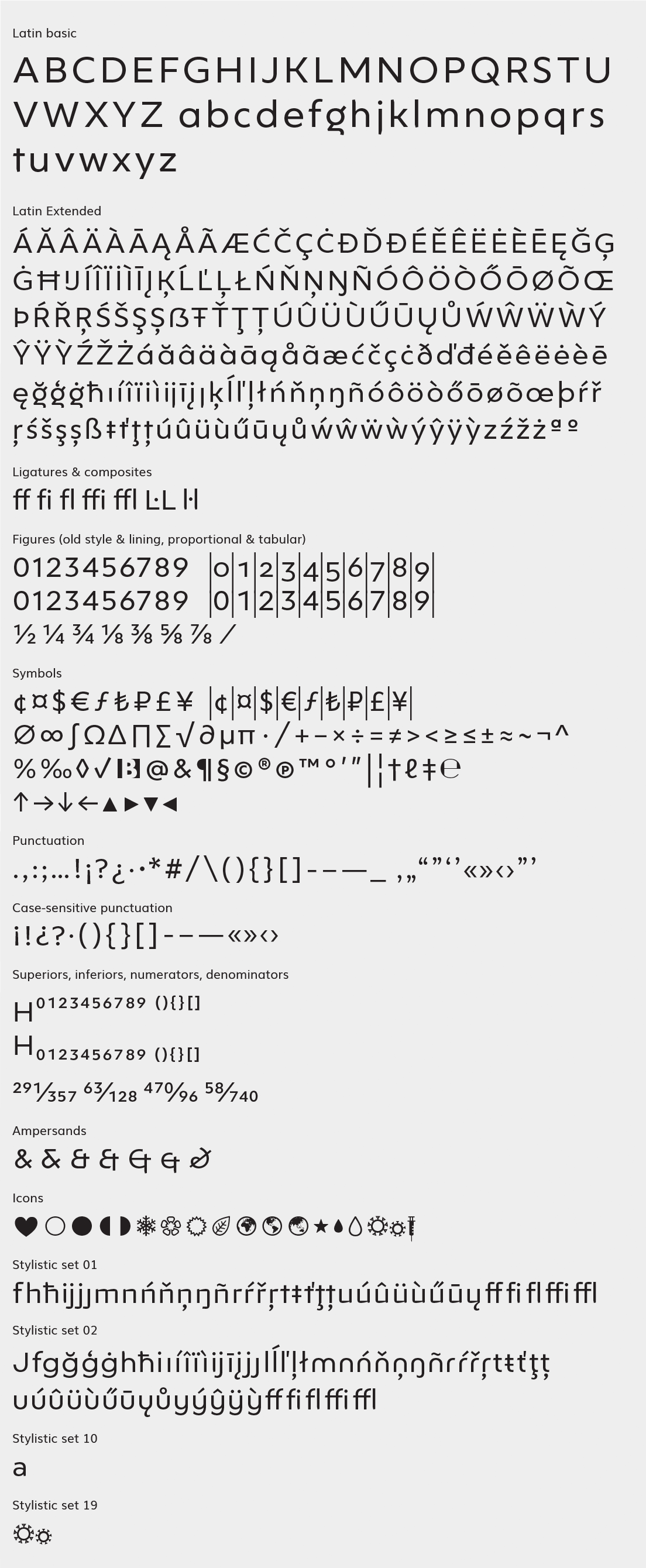 Ingeo sans serif geometric typeface character set